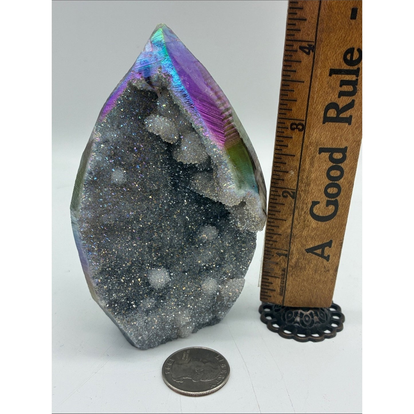 Iridescent Titanium Aura Quartz Geode - Purple & Green Sheen Rock