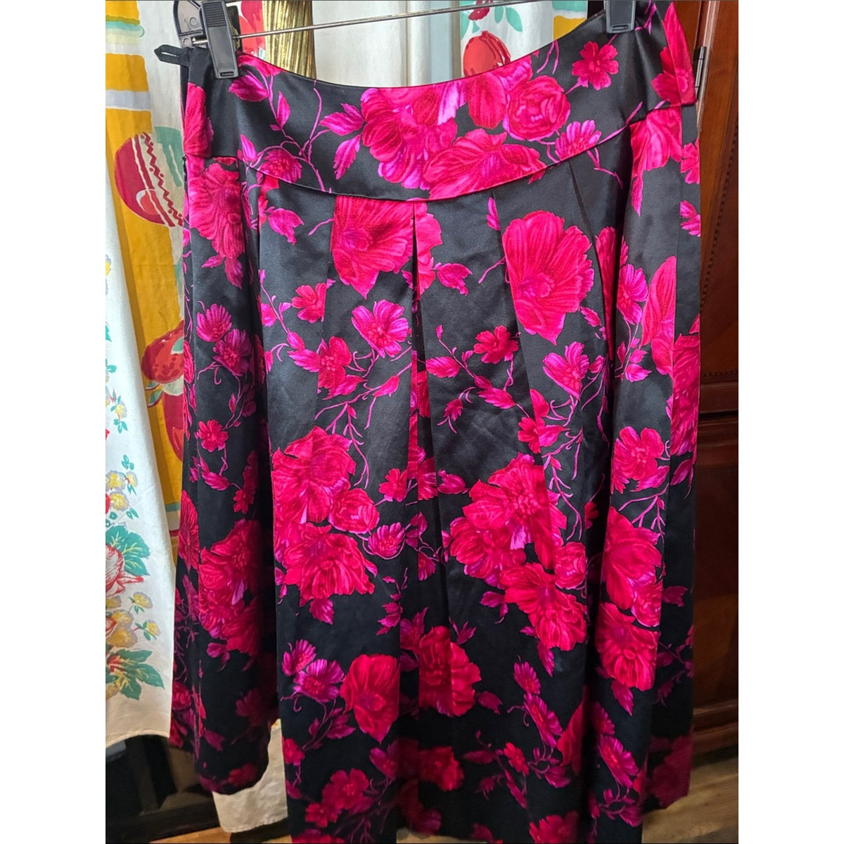 Talbots Women's Black Skirt with Fuchsia Floral pattern