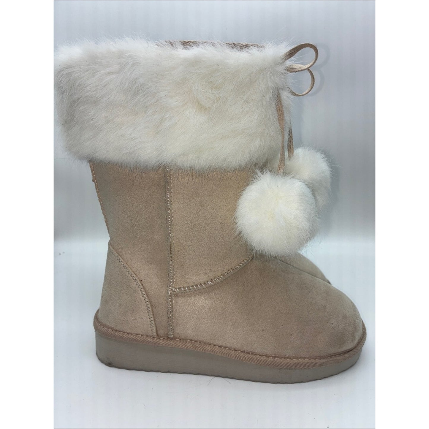 Cozy Faux Fur Pom Pom Winter Boots - Beige and Cream