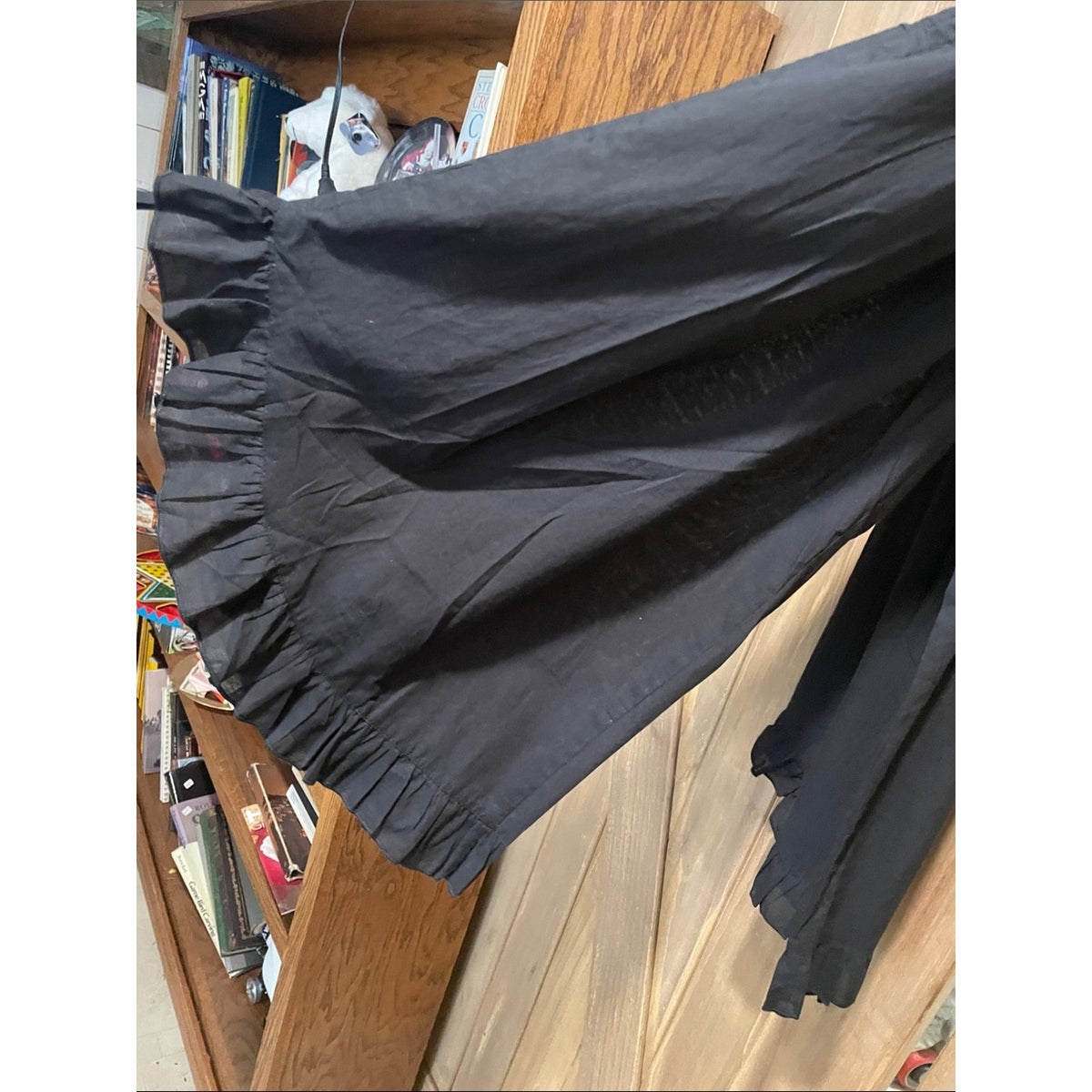 Black Smocked Wide-Leg capris with Ruffle Hem