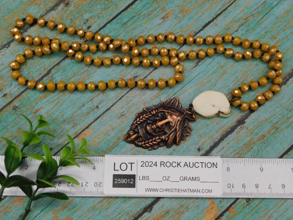 CHIEF PENDANT ON SPARKLE BEAD NECKLACE