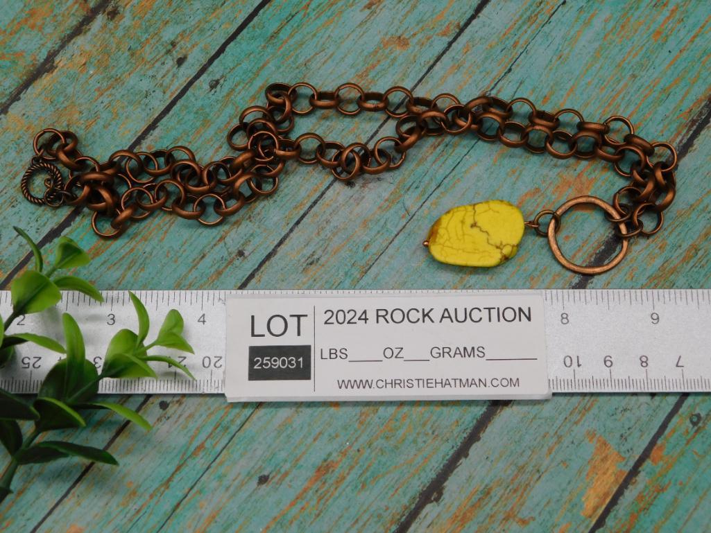 YELLOW STONE PENDANT ON COPPER NECKLACE