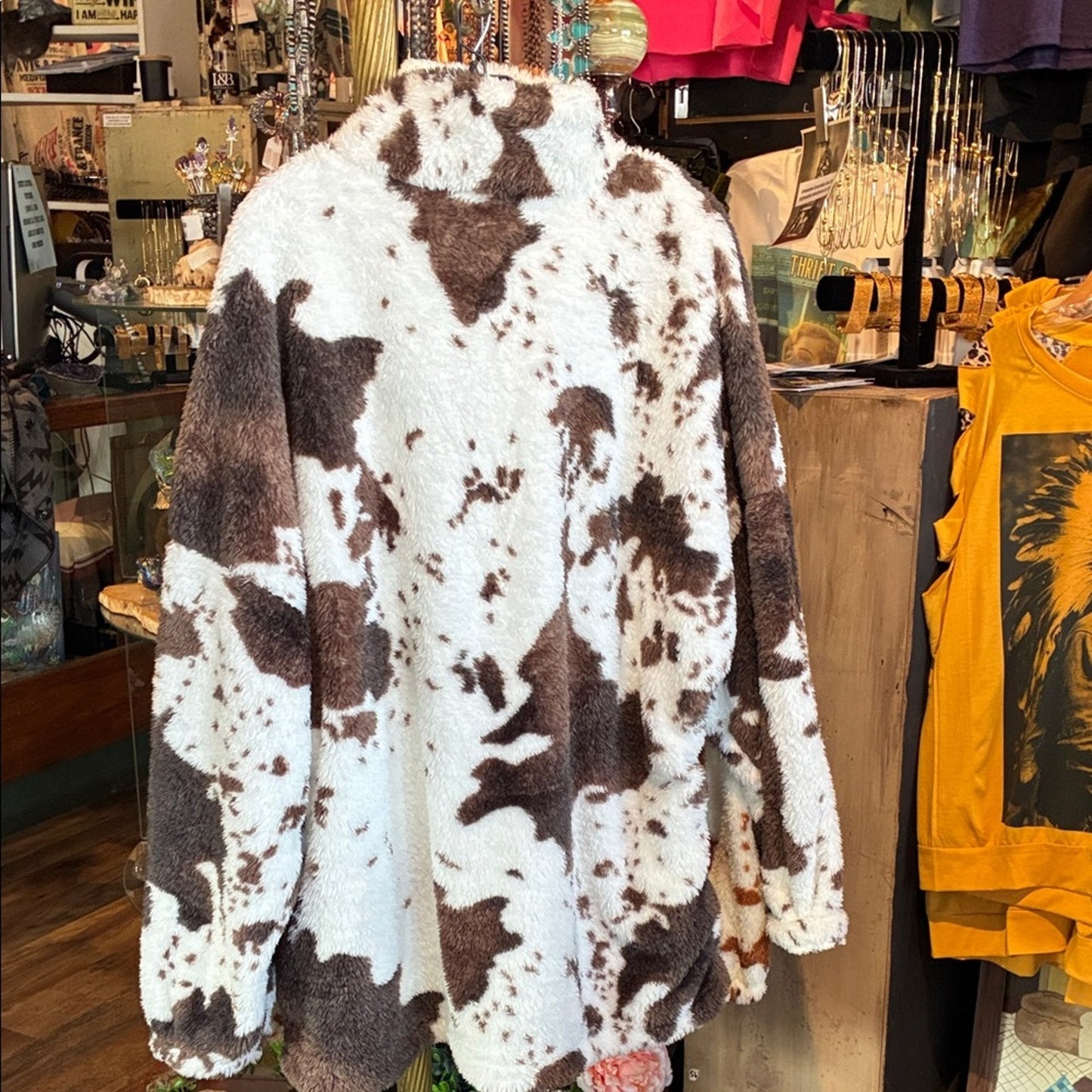 Cozy Cow Print Fleece Jacket