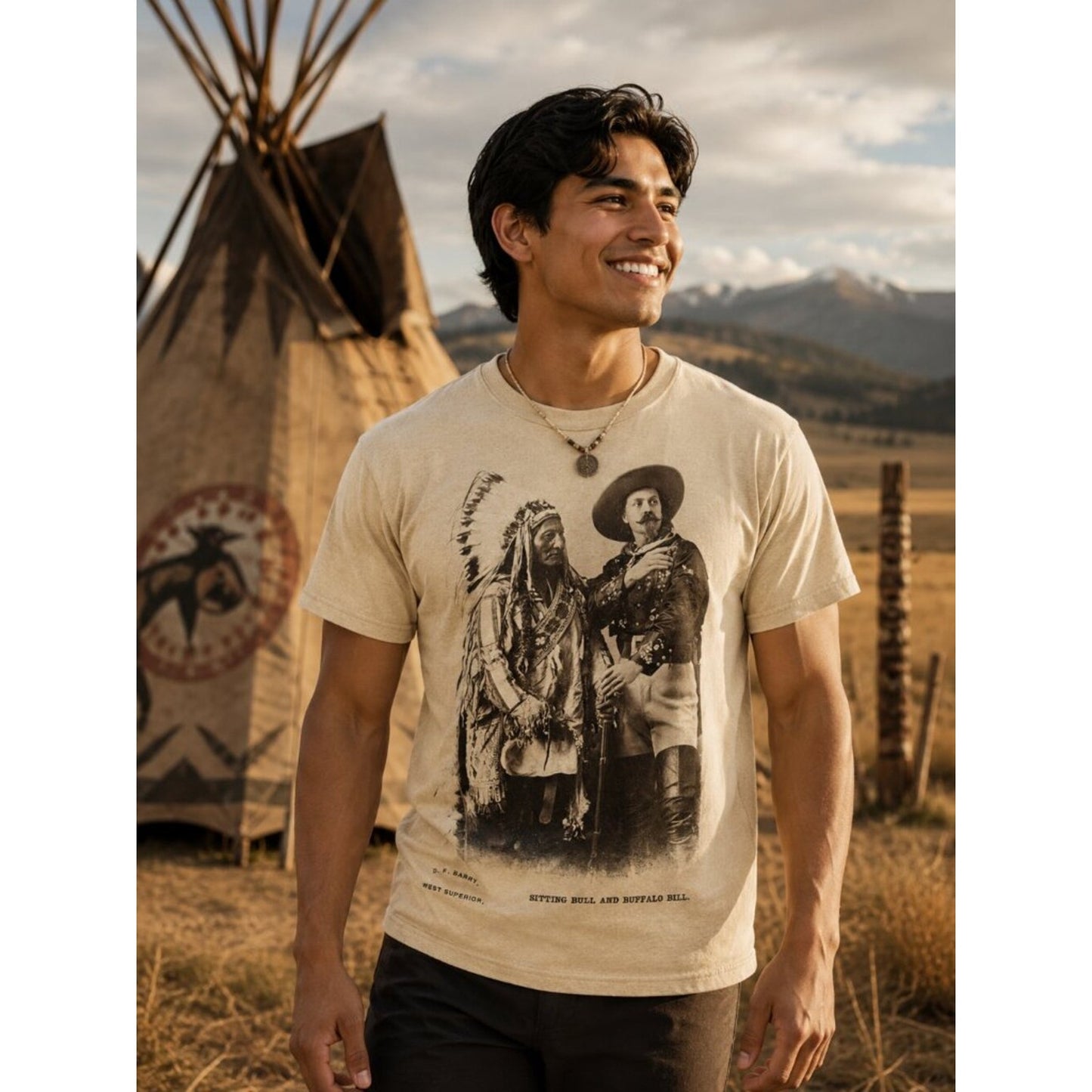 Sitting Bull & Buffalo Bill Heritage HATMAN ORIGINALS VINTAGE STYLE T SHIRT TEE