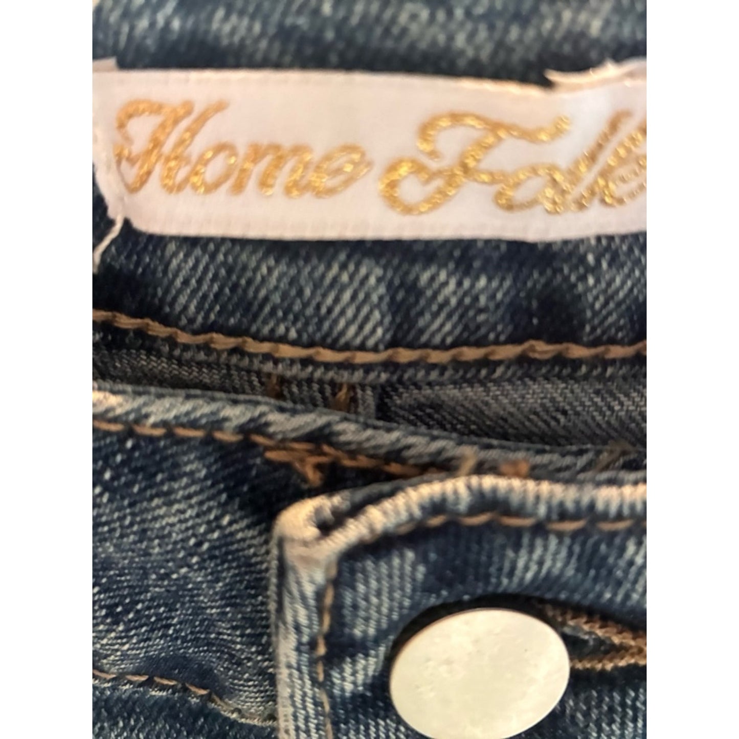 Blue Denim Flare Jeans with Bronze Sequin Insets