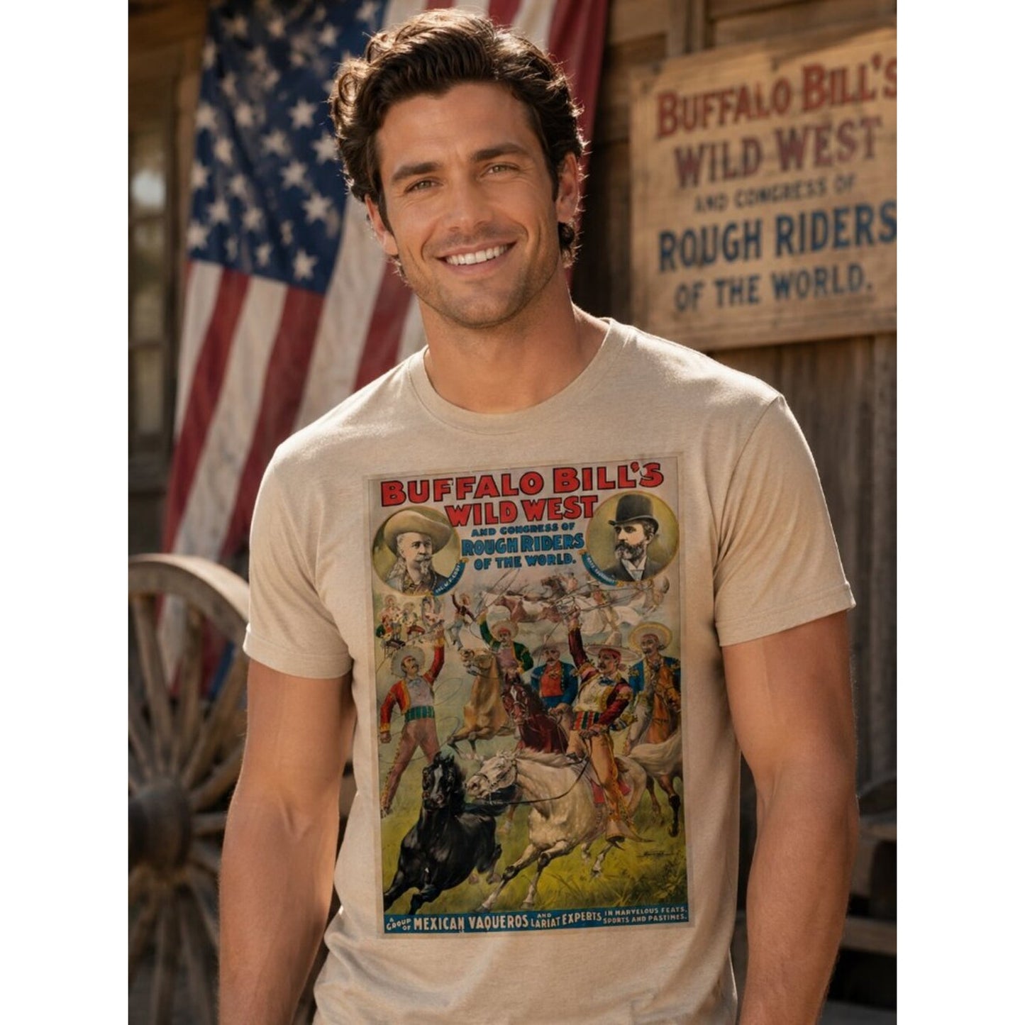 Buffalo Bill's Rough Riders HATMAN ORIGINALS VINTAGE STYLE T SHIRT TEE