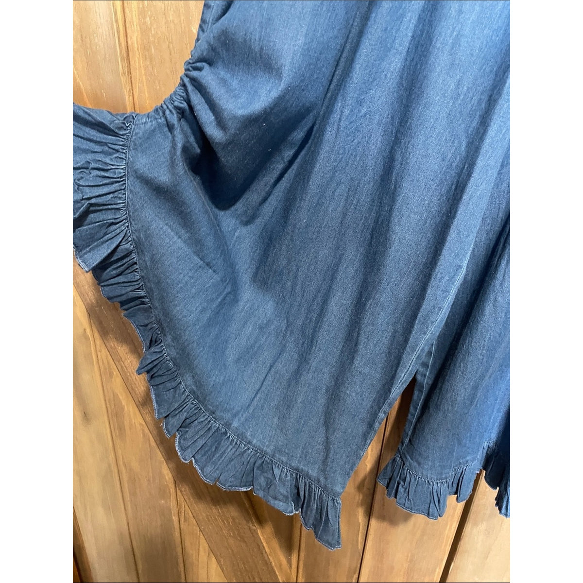 Blue Wide-Leg Ruffle Hem Bottoms