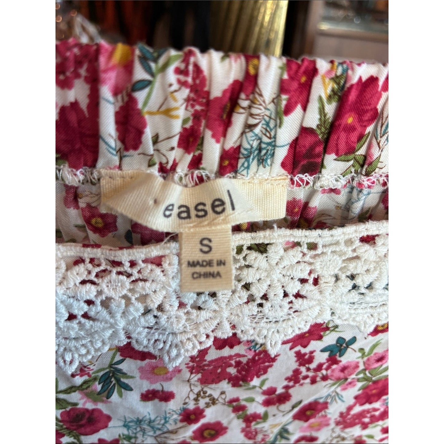 easel White and Red Floral Off-Shoulder Peasant Top