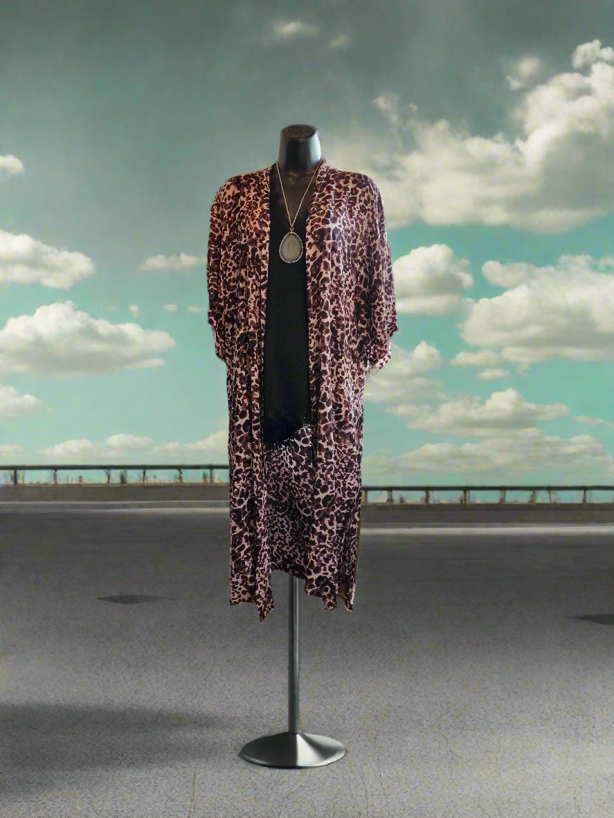 Leopard Print Long Duster Kimono