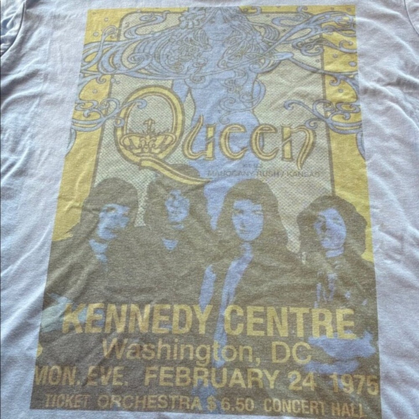 Vintage Style Queen Concert Tee - Blue and Yellow T-Shirt