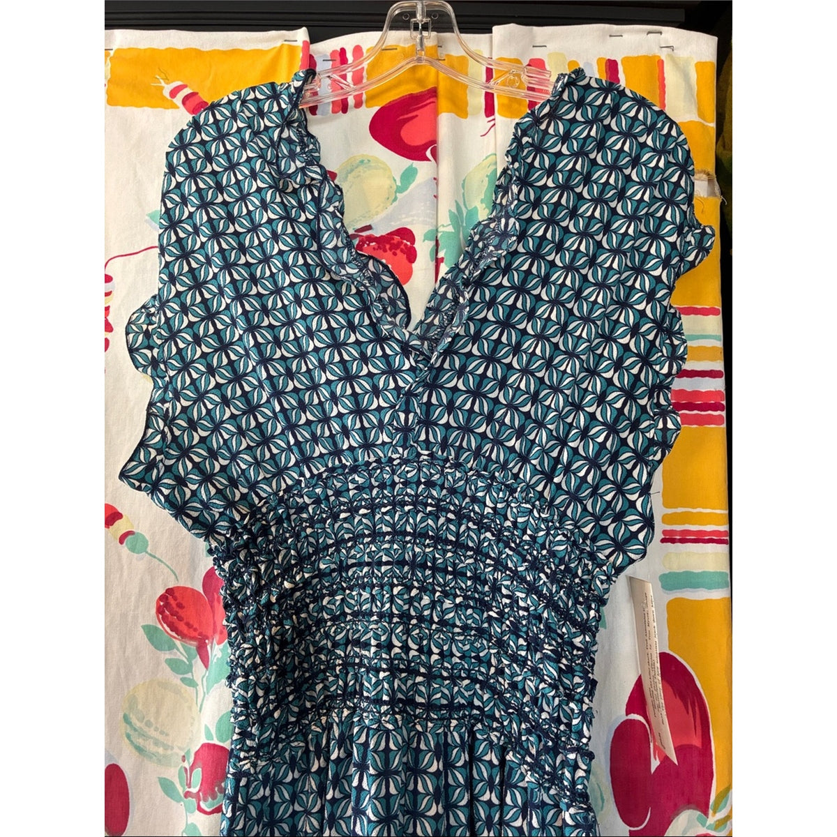 Max Studio Smocked Waist Blue Patterned Women's Jumpsuit