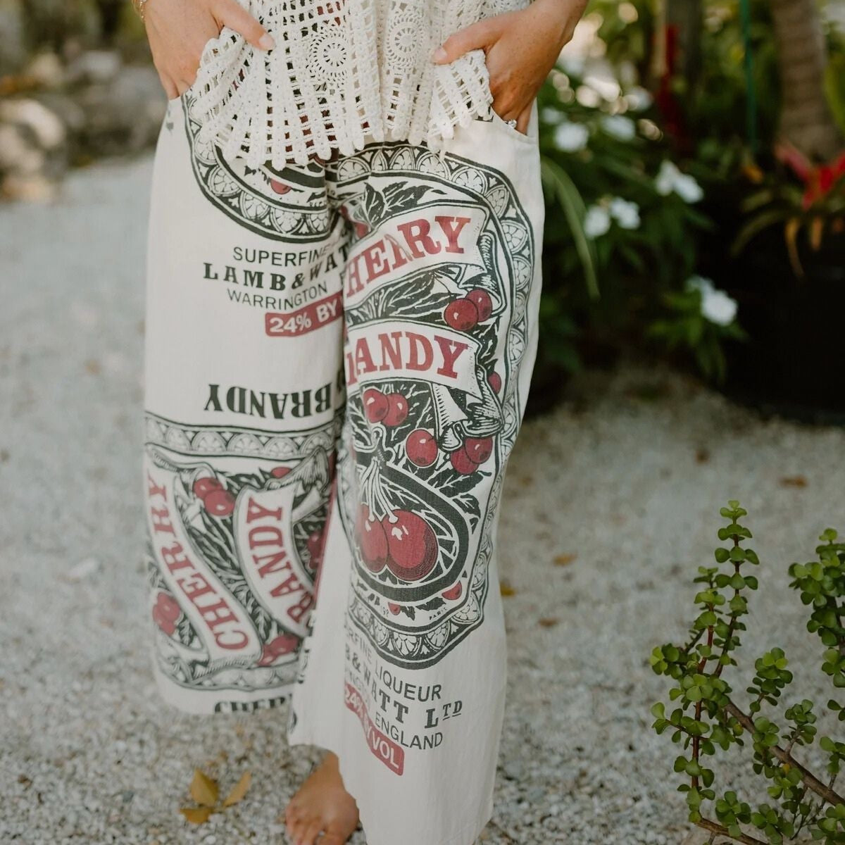 Vintage Cherry Brandy Liqueur Sack Capri Pants