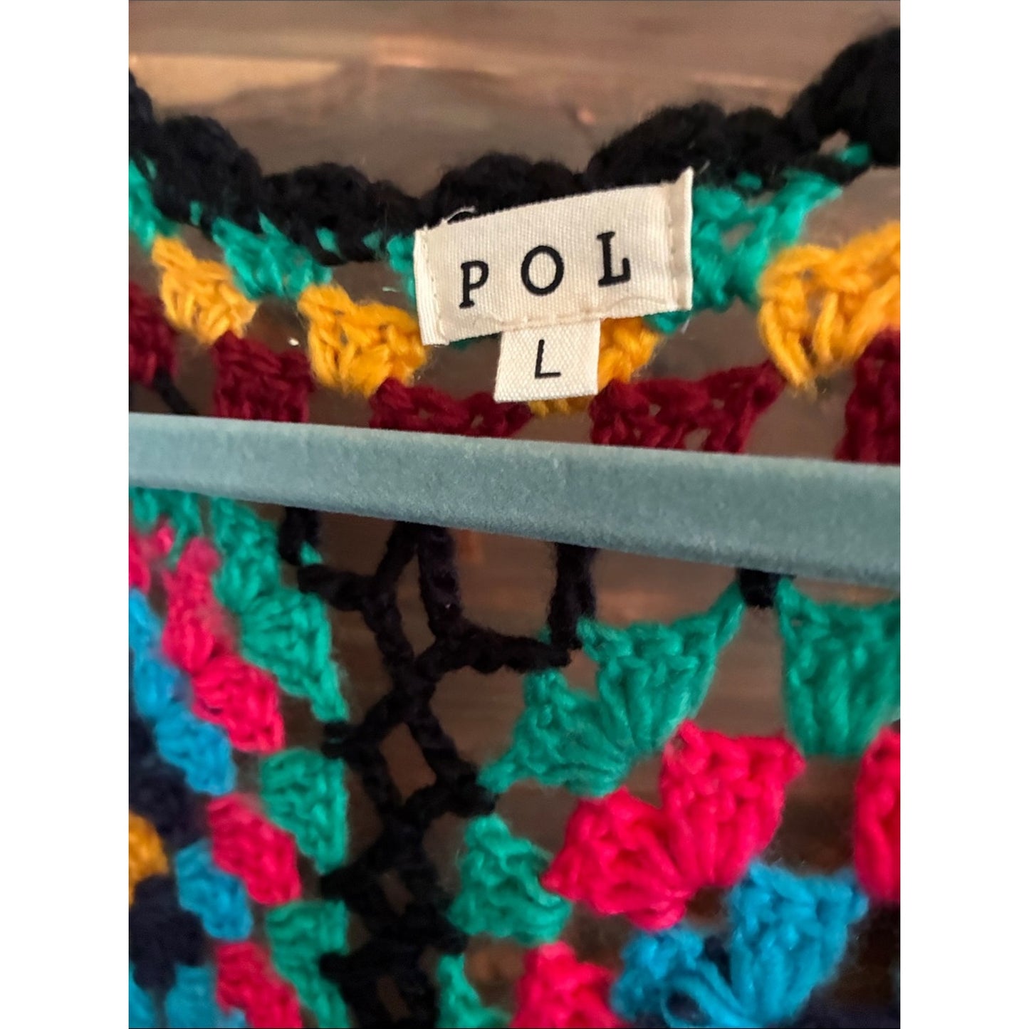 Crochet Fringe Duster - Black with Teal, Pink & Mustard