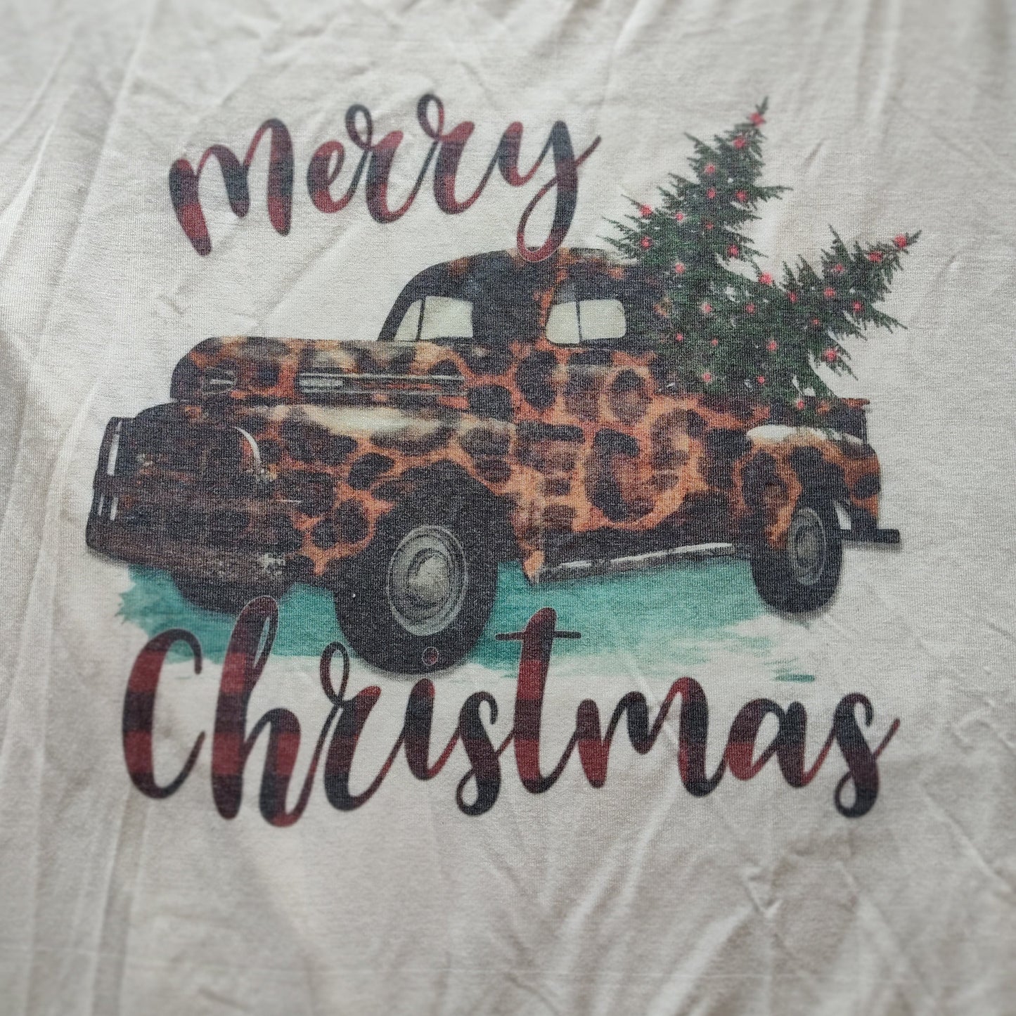 Merry Christmas Vintage Truck T-Shirt - Leopard Print Holiday Tee