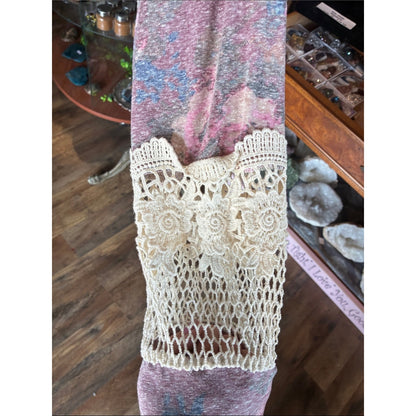 Pink Floral Crochet-Sleeve Women's Top