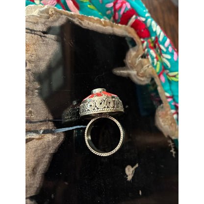 Turquoise & Coral Sunburst Ring - Women Jewelry