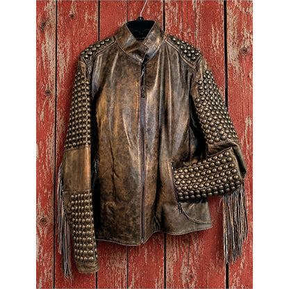 Old Gringo Studded Fringe Leather Jacket in Brown Like New