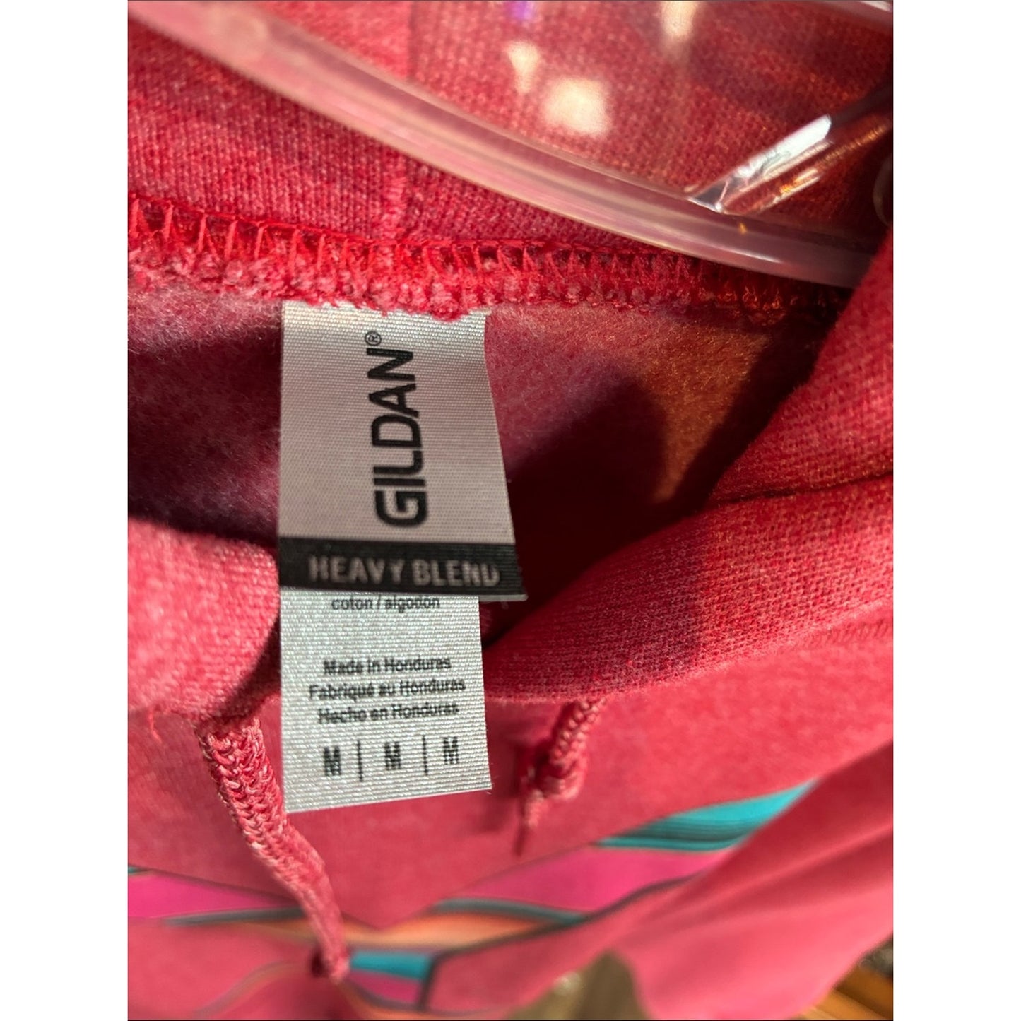 Gildan Red Pink Pullover Hoodie with Multicolor Accent