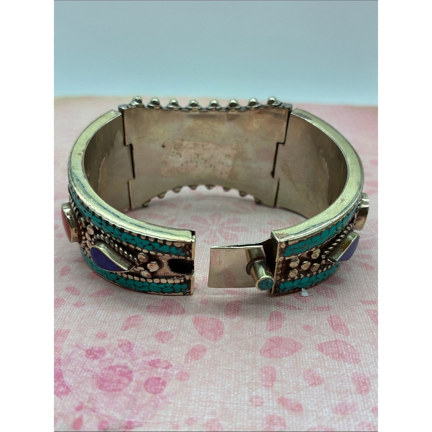 Turquoise, Red & Blue Inlay Statement Cuff Bracelet