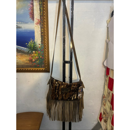 Fringed Shoulder Bag in Brown Cowhide