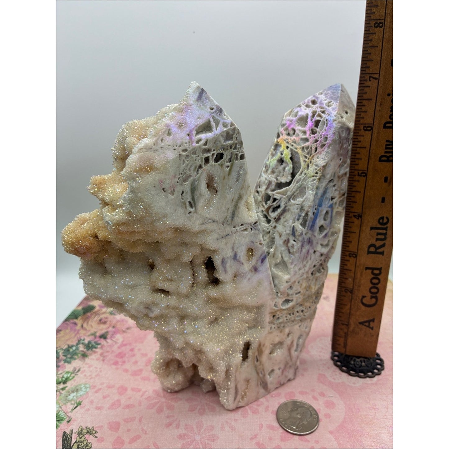 Sparkling Druzy Crystal Sculpture - White & Cream with Iridescent Accents Rock