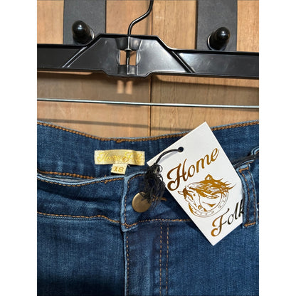 plus size Women's Dark Blue Distressed Bell Bottom Jeans