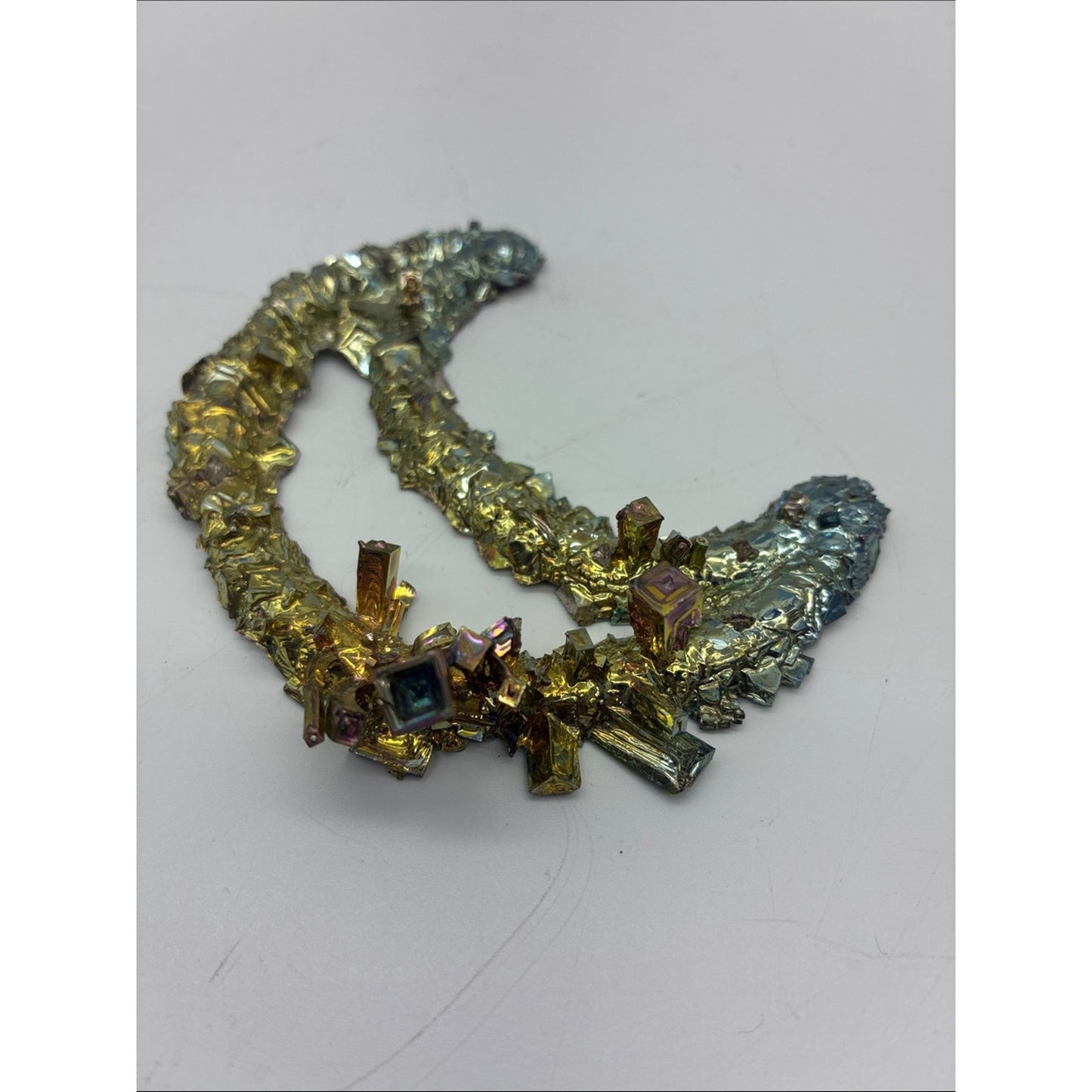 Iridescent Bismuth Crescent Crystal Pair - Gold & Silver Tones Rock