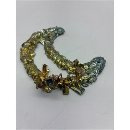 Iridescent Bismuth Crescent Crystal Pair - Gold & Silver Tones Rock