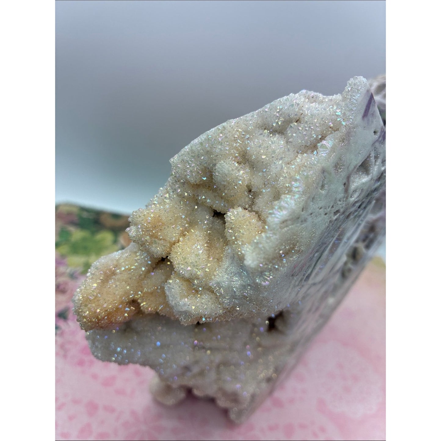 Sparkling Druzy Crystal Sculpture - White & Cream with Iridescent Accents Rock