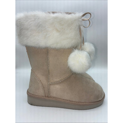 Cozy Faux Fur Pom Pom Winter Boots - Beige and Cream