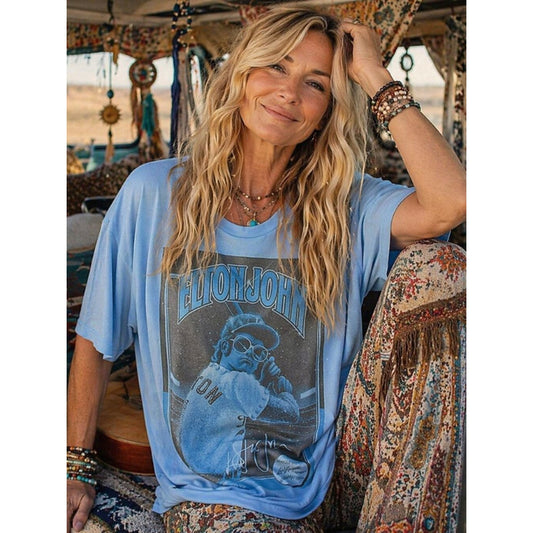 Elton John Blue Graphic Tee, Concert T-Shirt