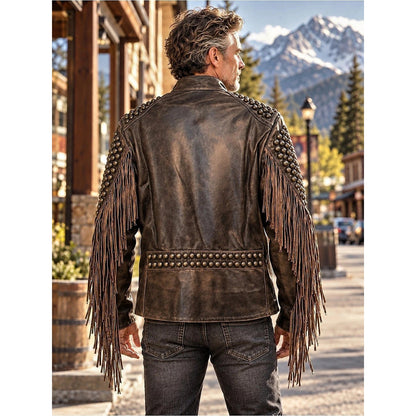Old Gringo Studded Fringe Leather Jacket in Brown Like New