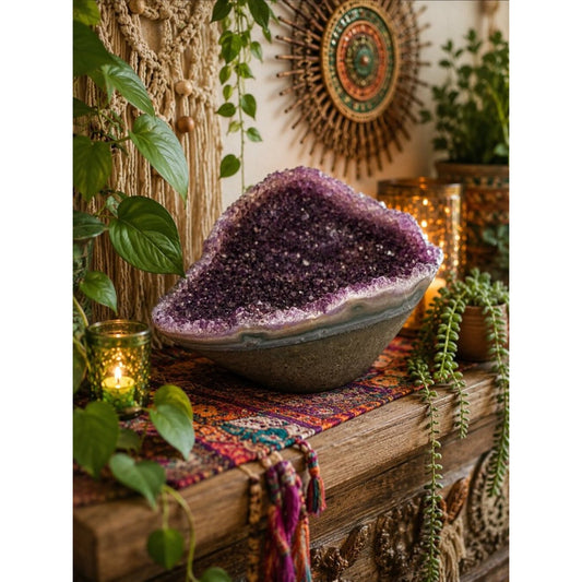 Amethyst Crystal Geode Slab - Deep Purple Edge Rock