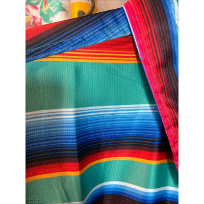 L&B Teal Multicolor Striped Sequin Fringe Silk Shirt