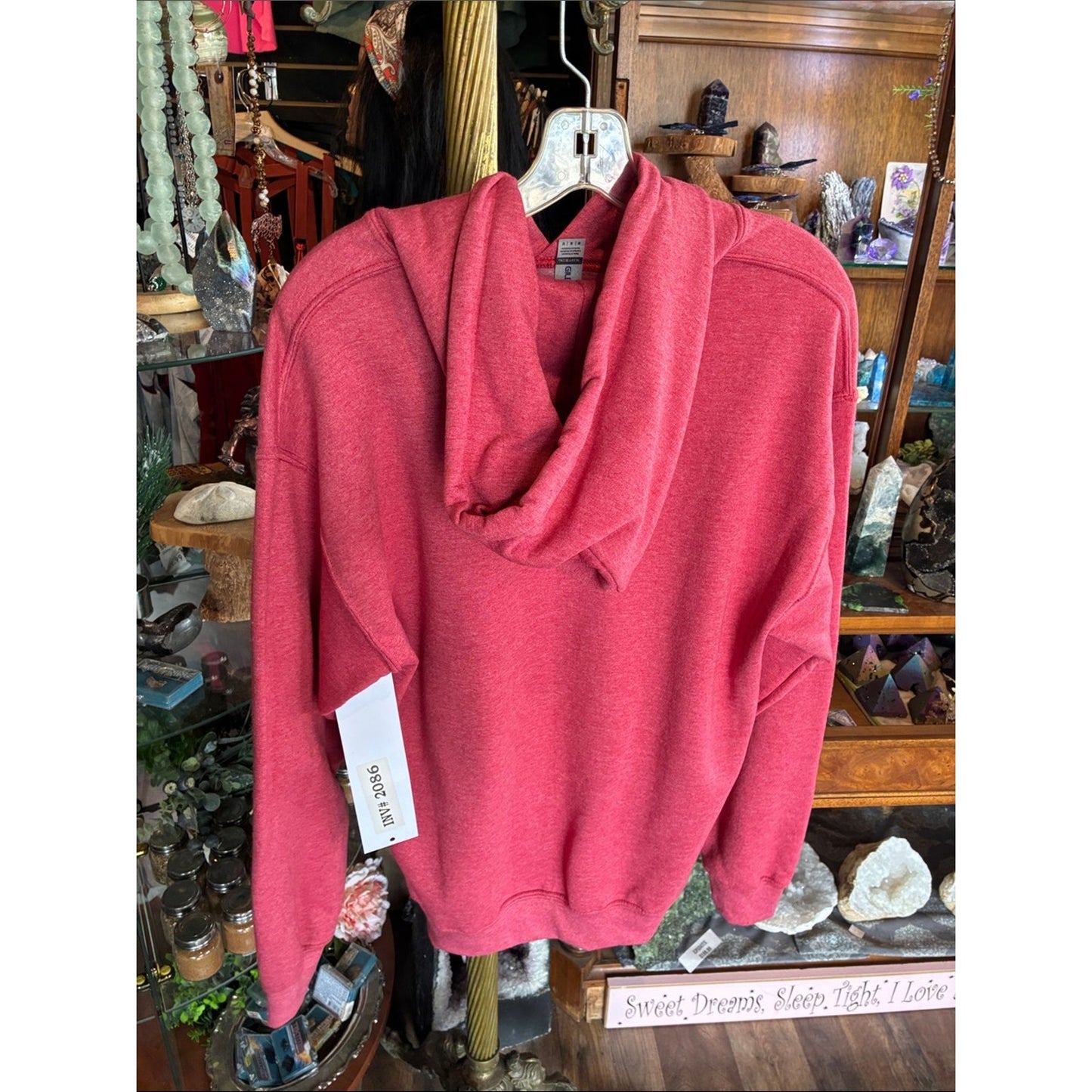 Gildan Red Pink Pullover Hoodie with Multicolor Accent
