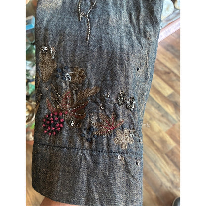 Chico's Black Metallic Floral Zip-Front Jacket