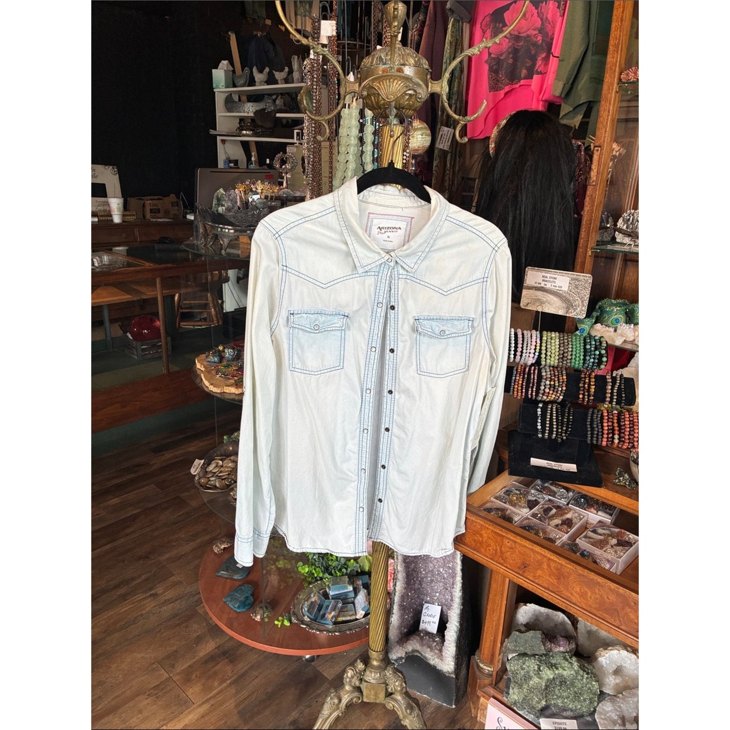 Men's Light Blue Western-Style Button-Up Shirt