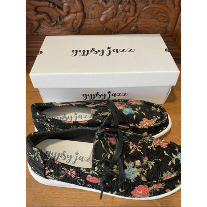 Gypsy Jazz Black Floral Slip-On Loafers Shoe