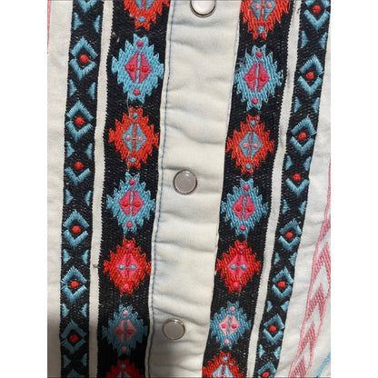 Embroidered Light Blue Button-Down Shirt with Tribal Stripe Detail
