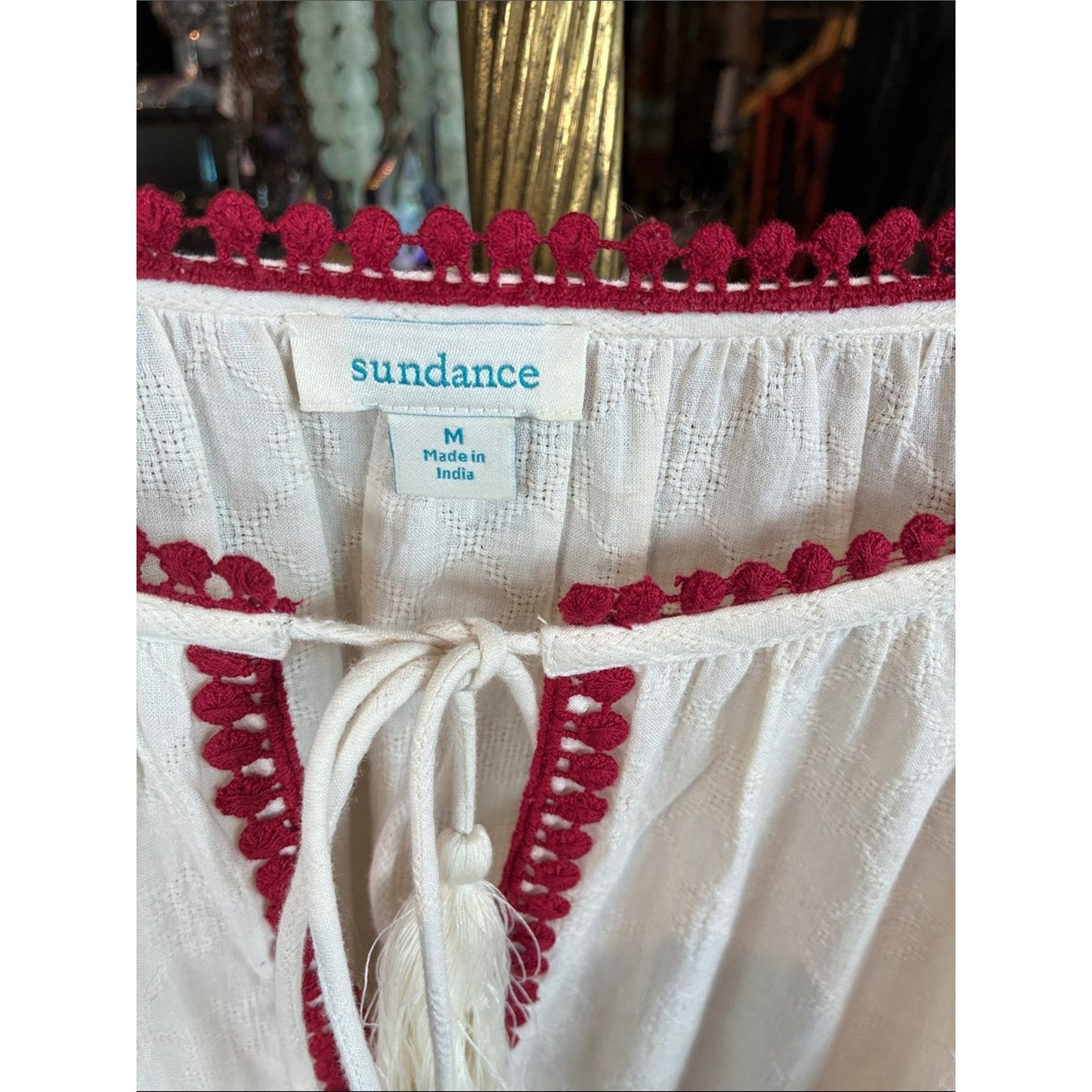Sundance Ivory Tunic with Pink Trim and Multicolor Floral Embroidery