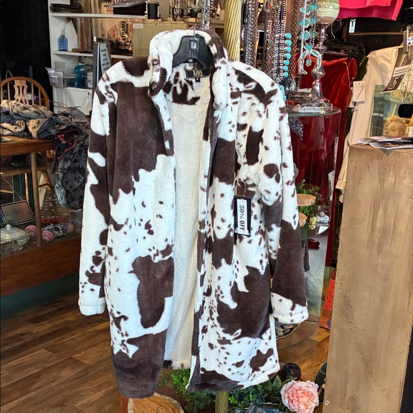 Kiss Brown and White Patterned Teddy Jacket