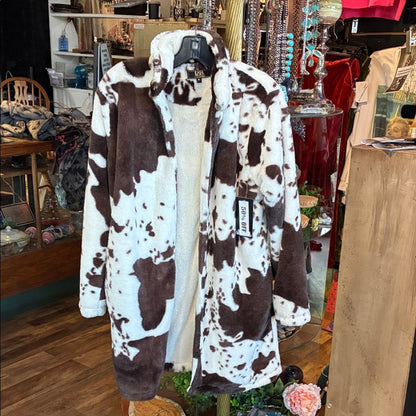 Kiss Brown and White Patterned Teddy Jacket