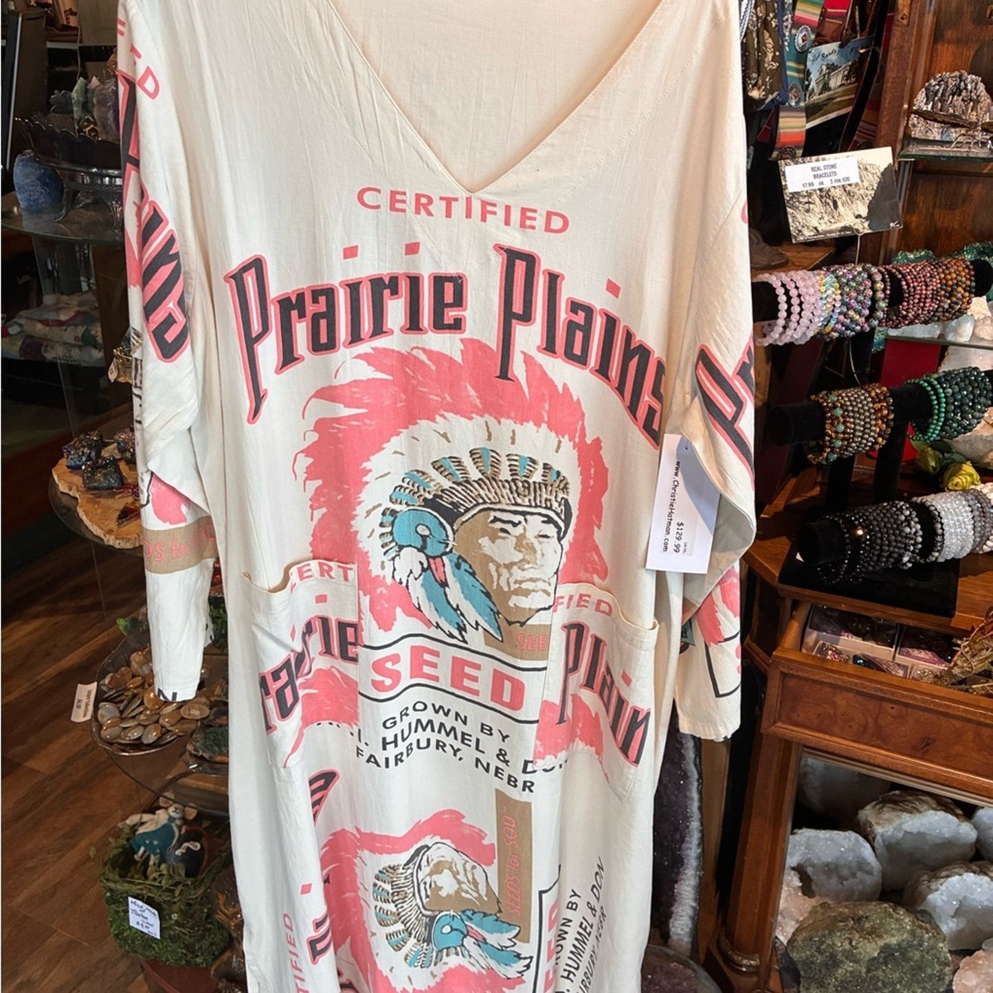 Prairie Plains Graphic Tee Dress in Cream & Coral