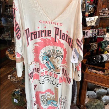 Prairie Plains Graphic Tee Dress in Cream & Coral