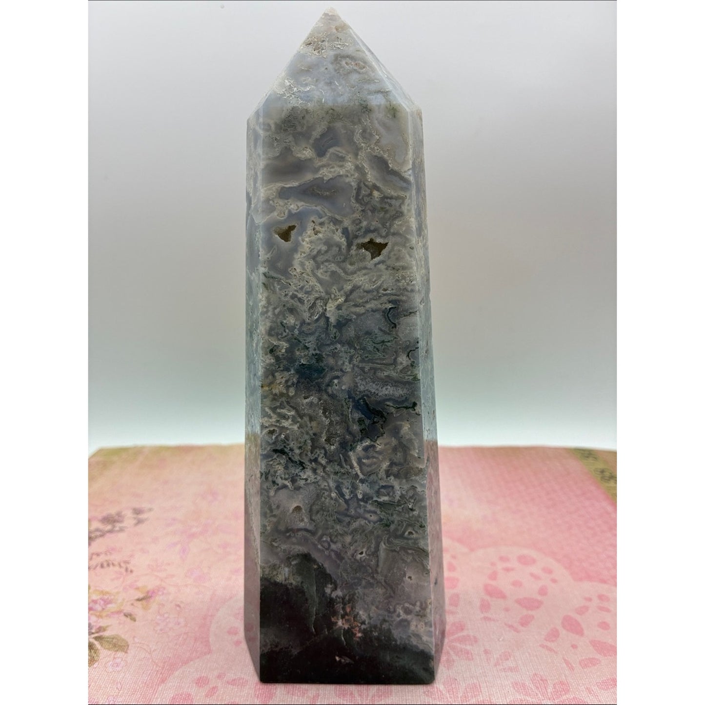 Moss Agate Crystal Point - Green Gray Tower Rock