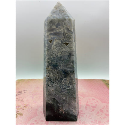 Moss Agate Crystal Point - Green Gray Tower Rock