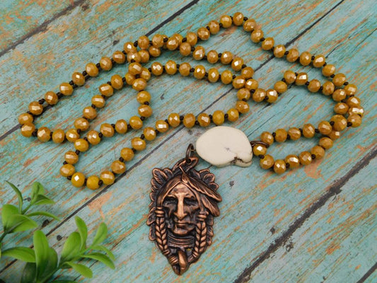 CHIEF PENDANT ON SPARKLE BEAD NECKLACE