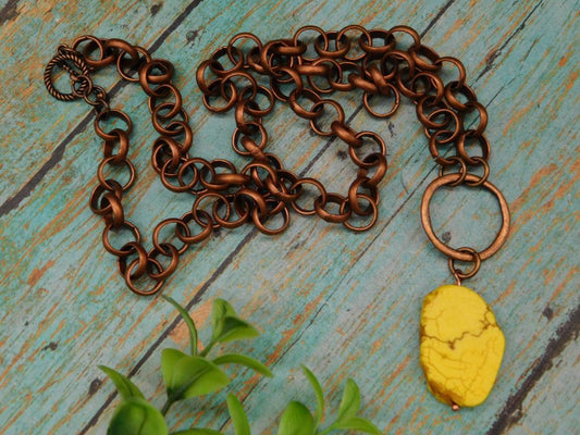 YELLOW STONE PENDANT ON COPPER NECKLACE