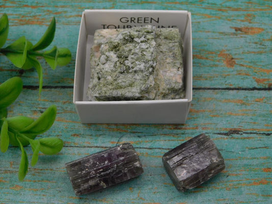 PURPLE ARAGONITE AND GREEN TOURMALINE