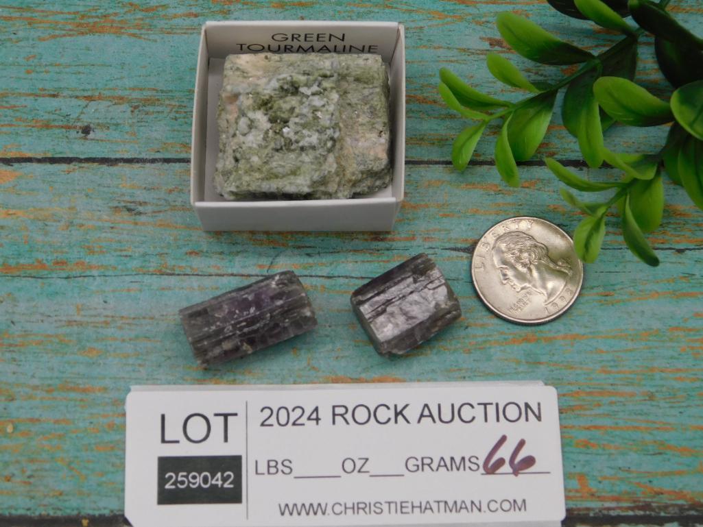 PURPLE ARAGONITE AND GREEN TOURMALINE